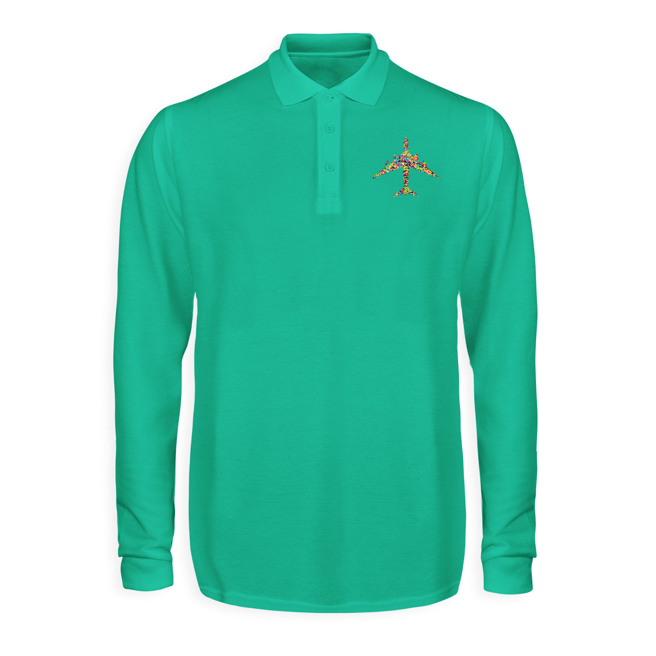 Colourful Airplane Designed Long Sleeve Polo T-Shirts
