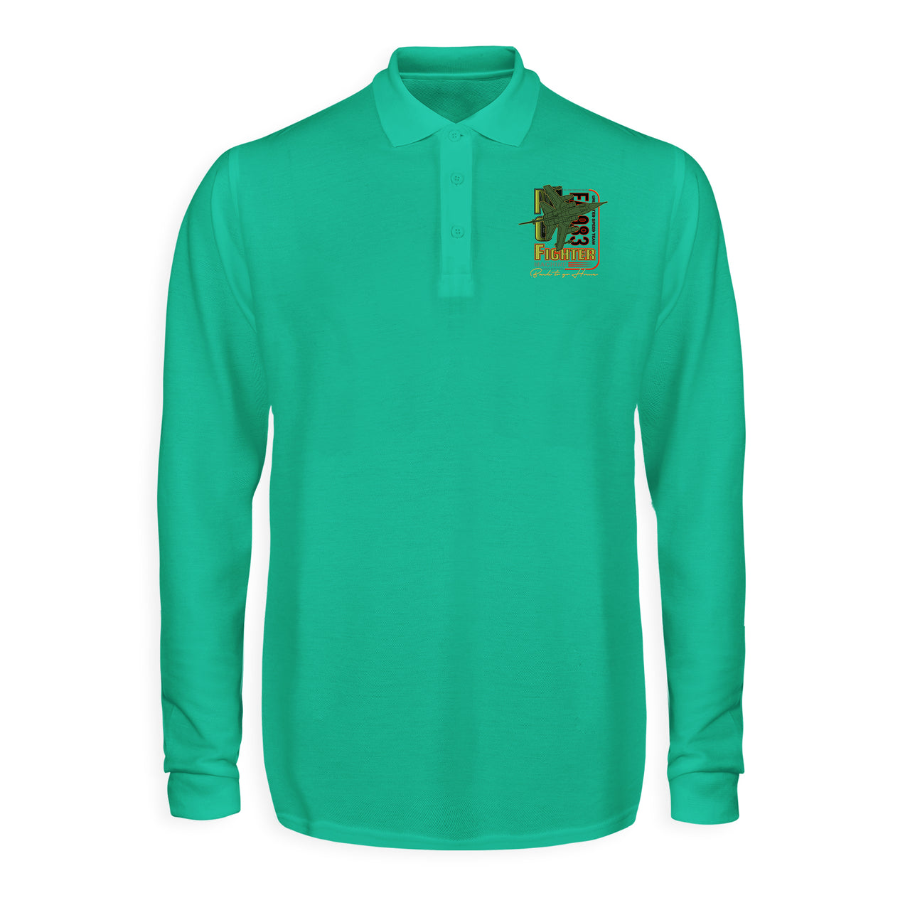 Fighter Machine Designed Long Sleeve Polo T-Shirts