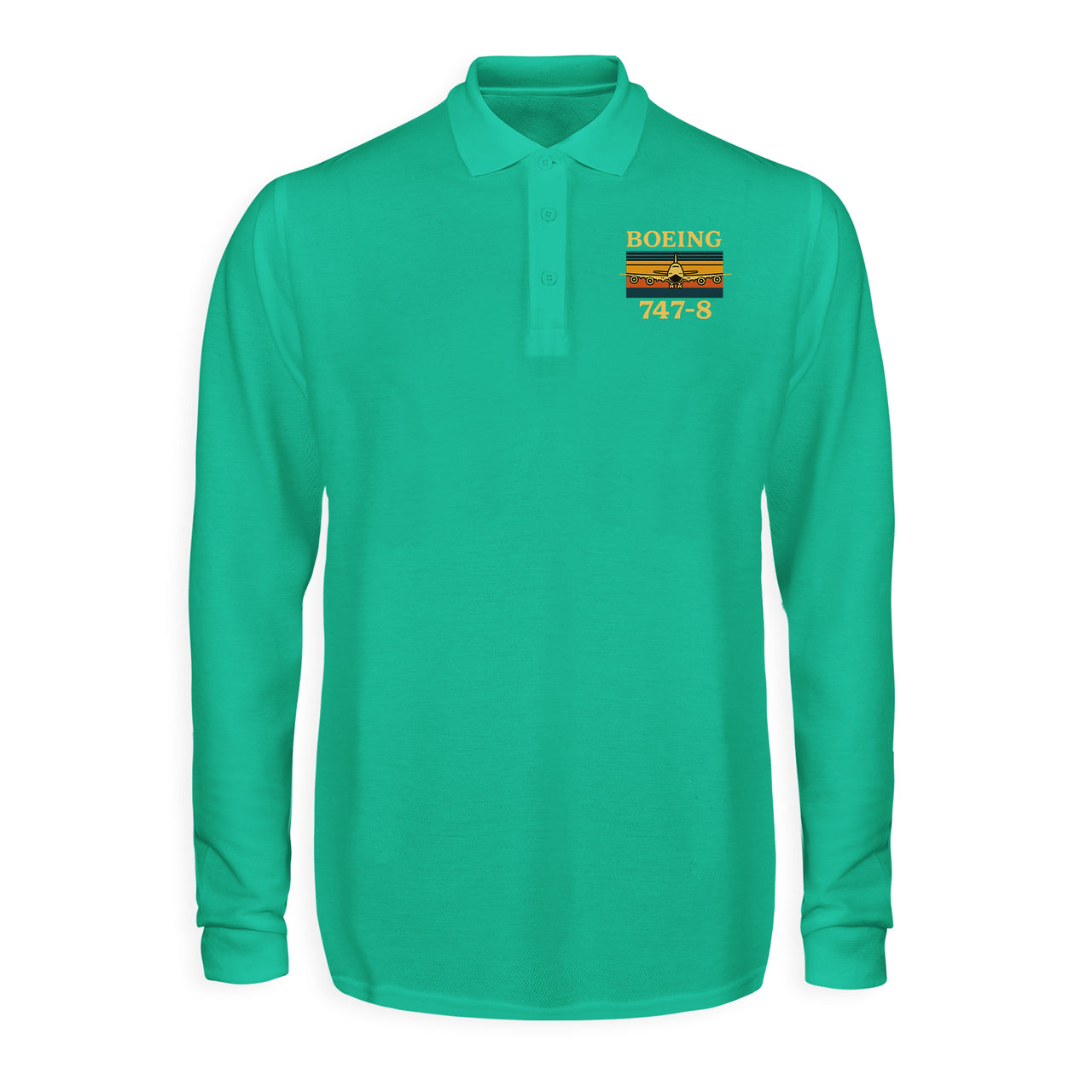 Retro Boeign 747-8 Designed Long Sleeve Polo T-Shirts