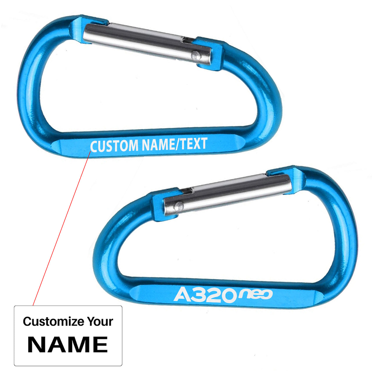 A320neo & Text Designed Aluminum Alloy Carabiner Key chains