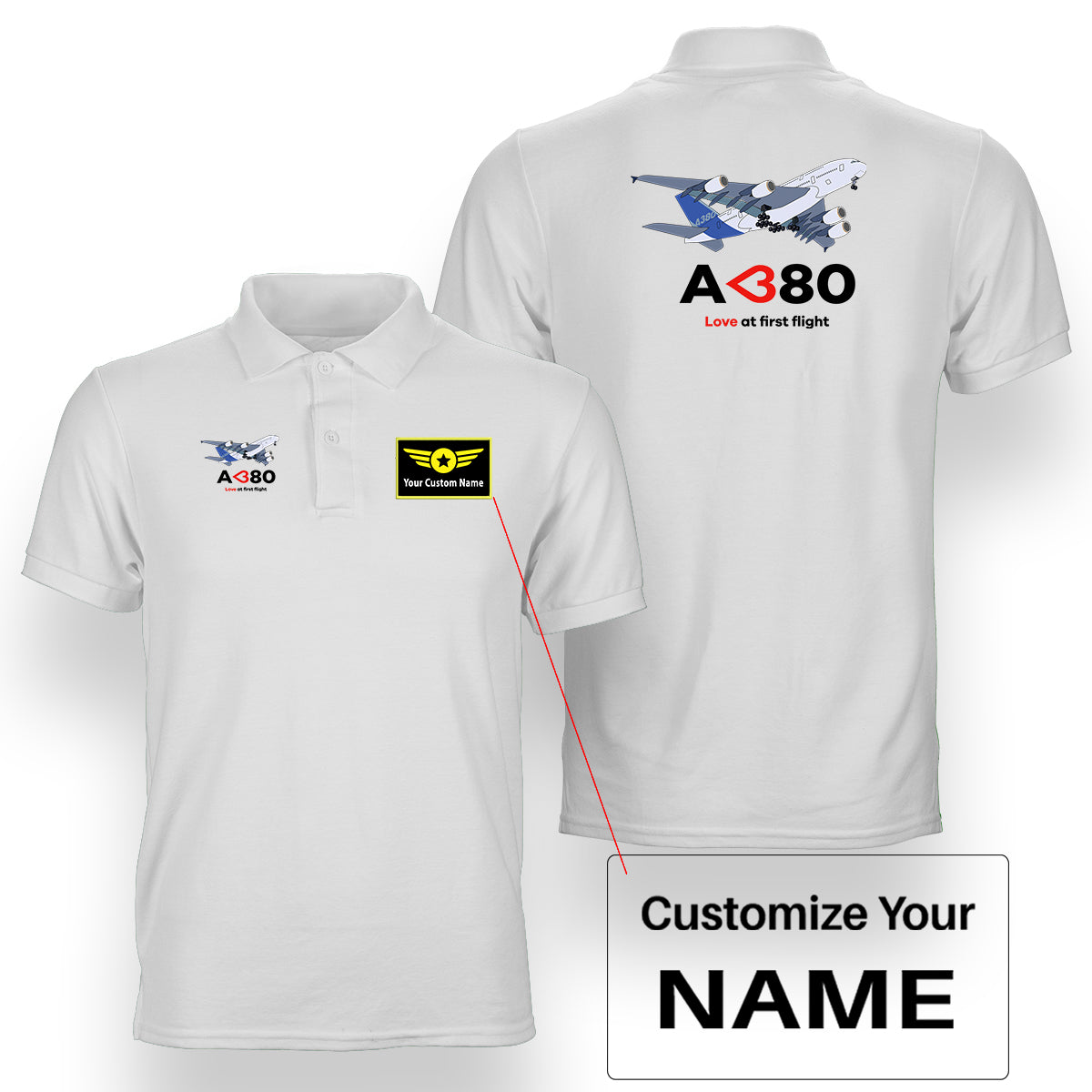 Airbus A380 Love at first flight Designed Double Side Polo T-Shirts