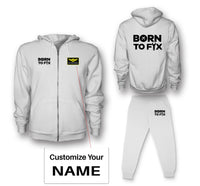 Thumbnail for Born To Fix Airplanes Designed Zipped Hoodies & Sweatpants Set