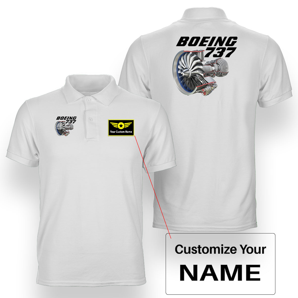 Boeing 737+Text & CFM LEAP-1 Engine Designed Double Side Polo T-Shirts