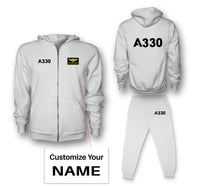 Thumbnail for A330 Flat Text Designed Zipped Hoodies & Sweatpants Set