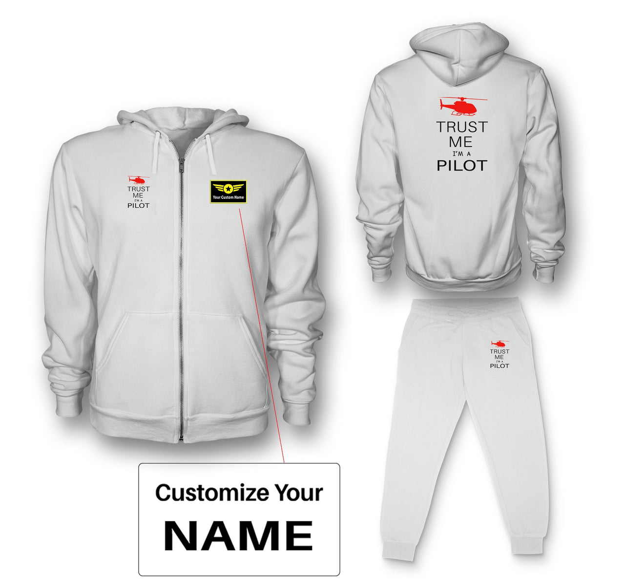 Trust Me I'm a Pilot (Helicopter) Designed Zipped Hoodies & Sweatpants Set