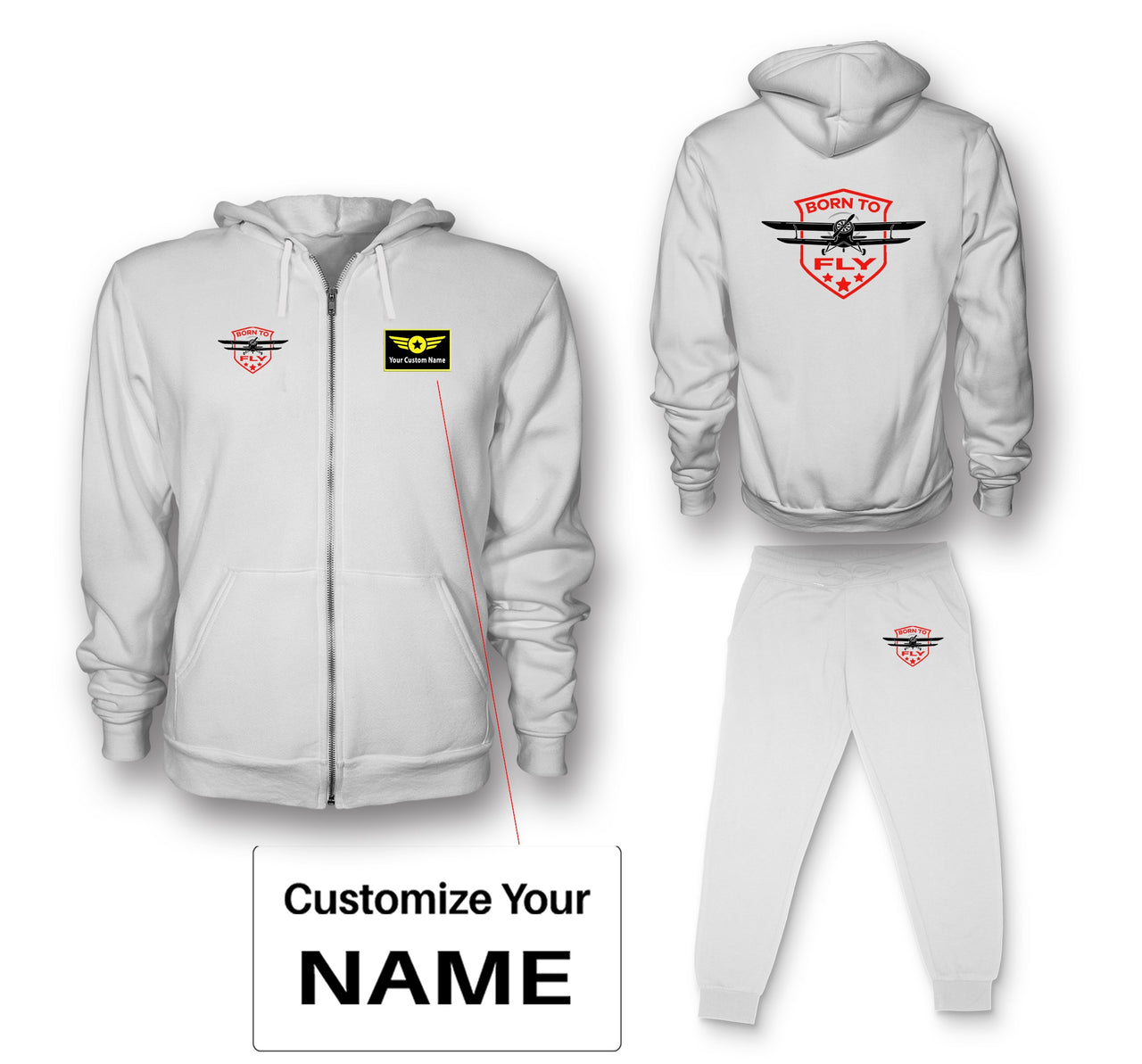 Born To Fly Designed Designed Zipped Hoodies & Sweatpants Set
