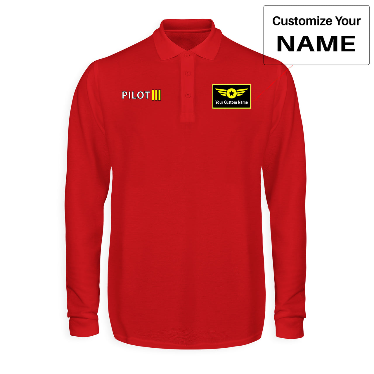 Pilot & Stripes (3 Lines) Designed Long Sleeve Polo T-Shirts