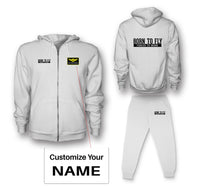 Thumbnail for Born To Fly Forced To Work Designed Zipped Hoodies & Sweatpants Set