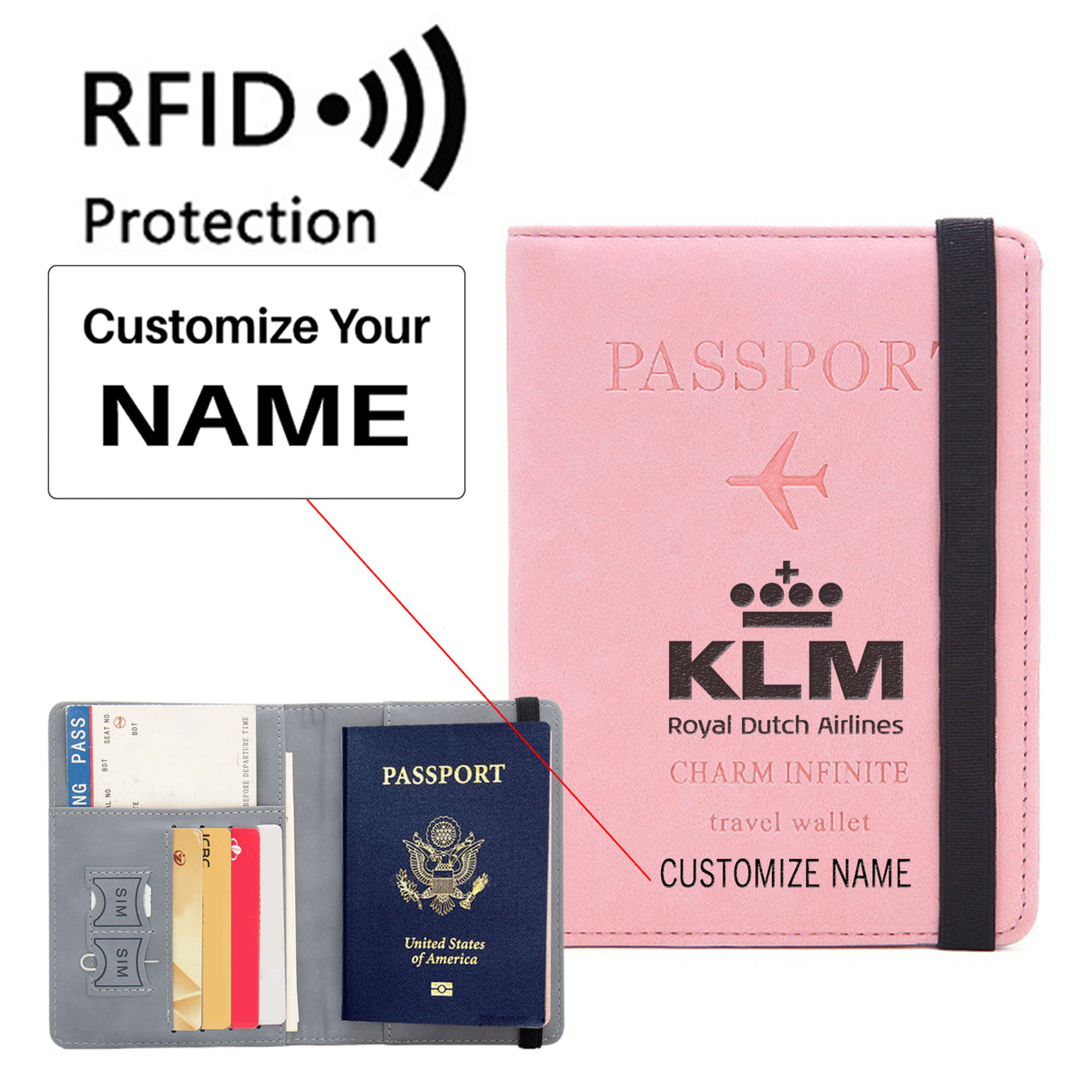 KLM Royal Dutch Airlines Designed Passport Cover Travel Wallet Passport Holder