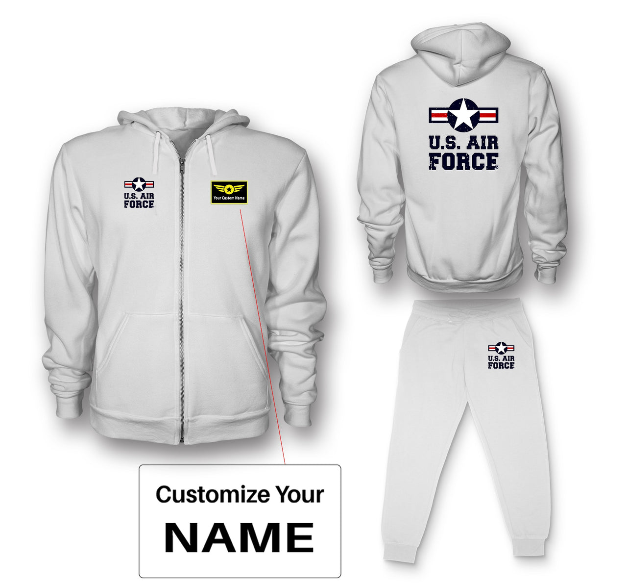 US Air Force Designed Zipped Hoodies & Sweatpants Set