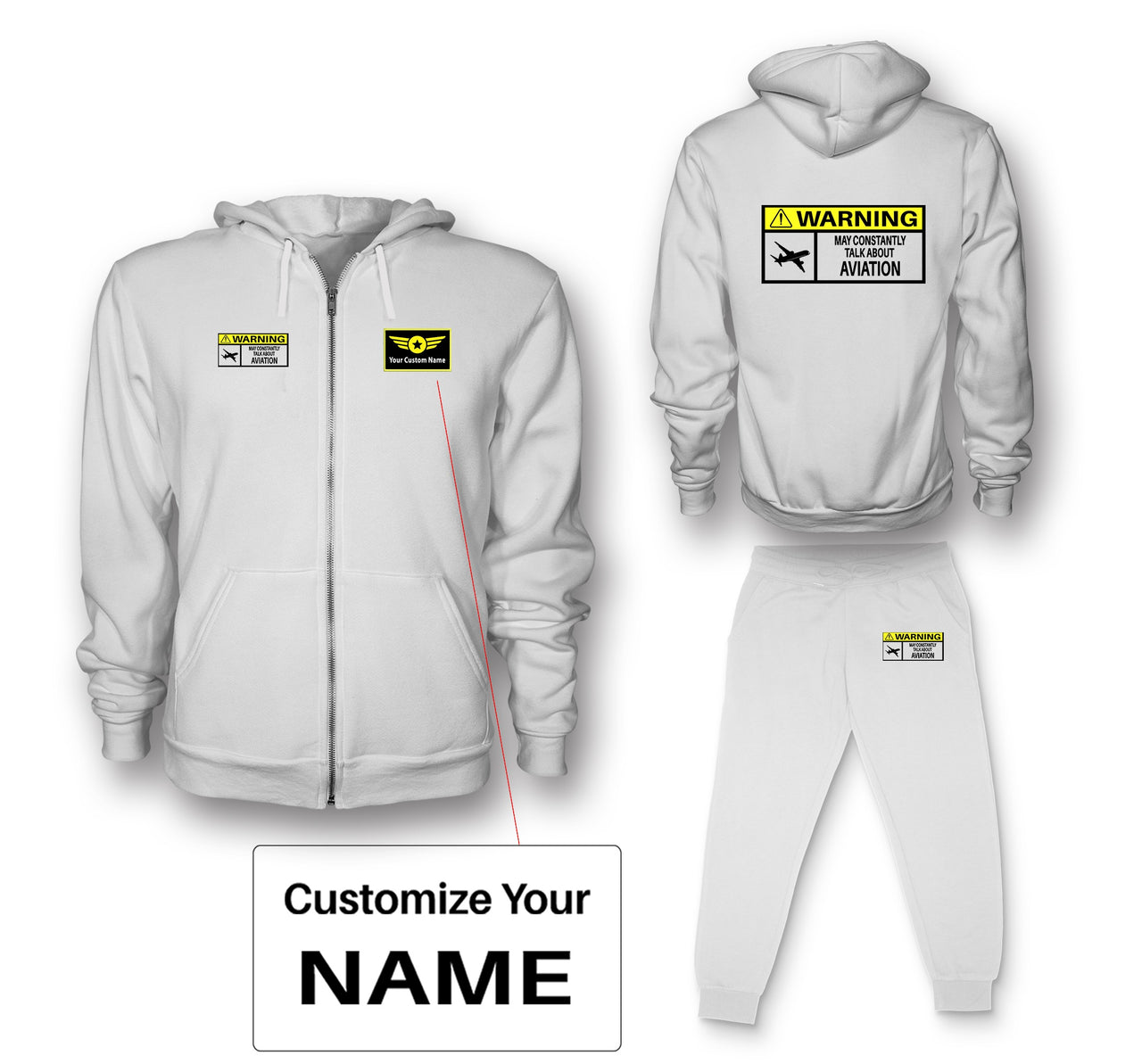 Warning May Constantly Talk About Aviation Designed Zipped Hoodies & Sweatpants Set