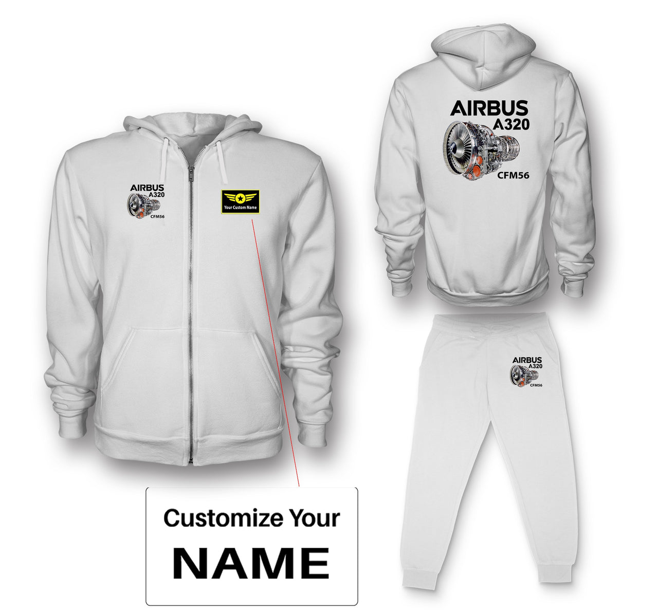 Airbus A320 & CFM56 Engine Designed Zipped Hoodies & Sweatpants Set