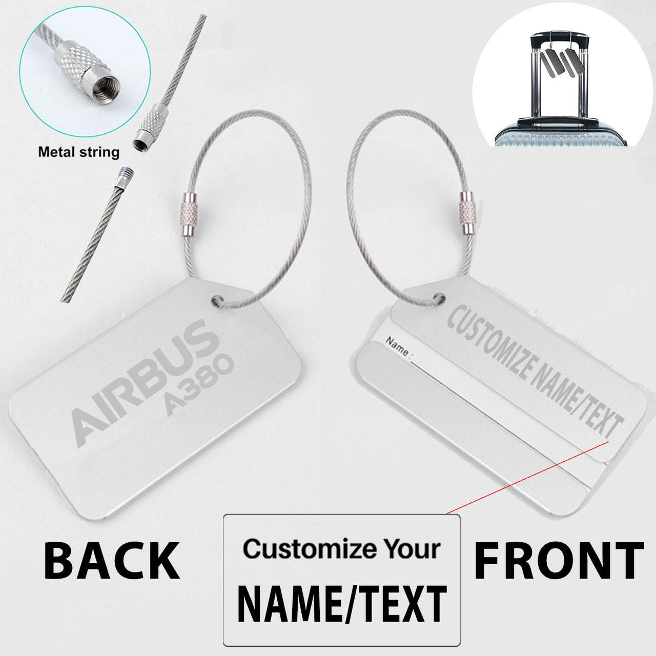 Airbus A380 & Text Designed Fashion Metal Luggage Tags