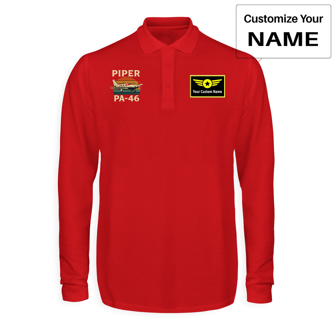 Retro Piper PA-46 Designed Long Sleeve Polo T-Shirts