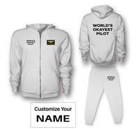 Thumbnail for World's Okayest Pilot Designed Zipped Hoodies & Sweatpants Set