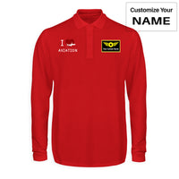 Thumbnail for I Love Aviation Designed Long Sleeve Polo T-Shirts