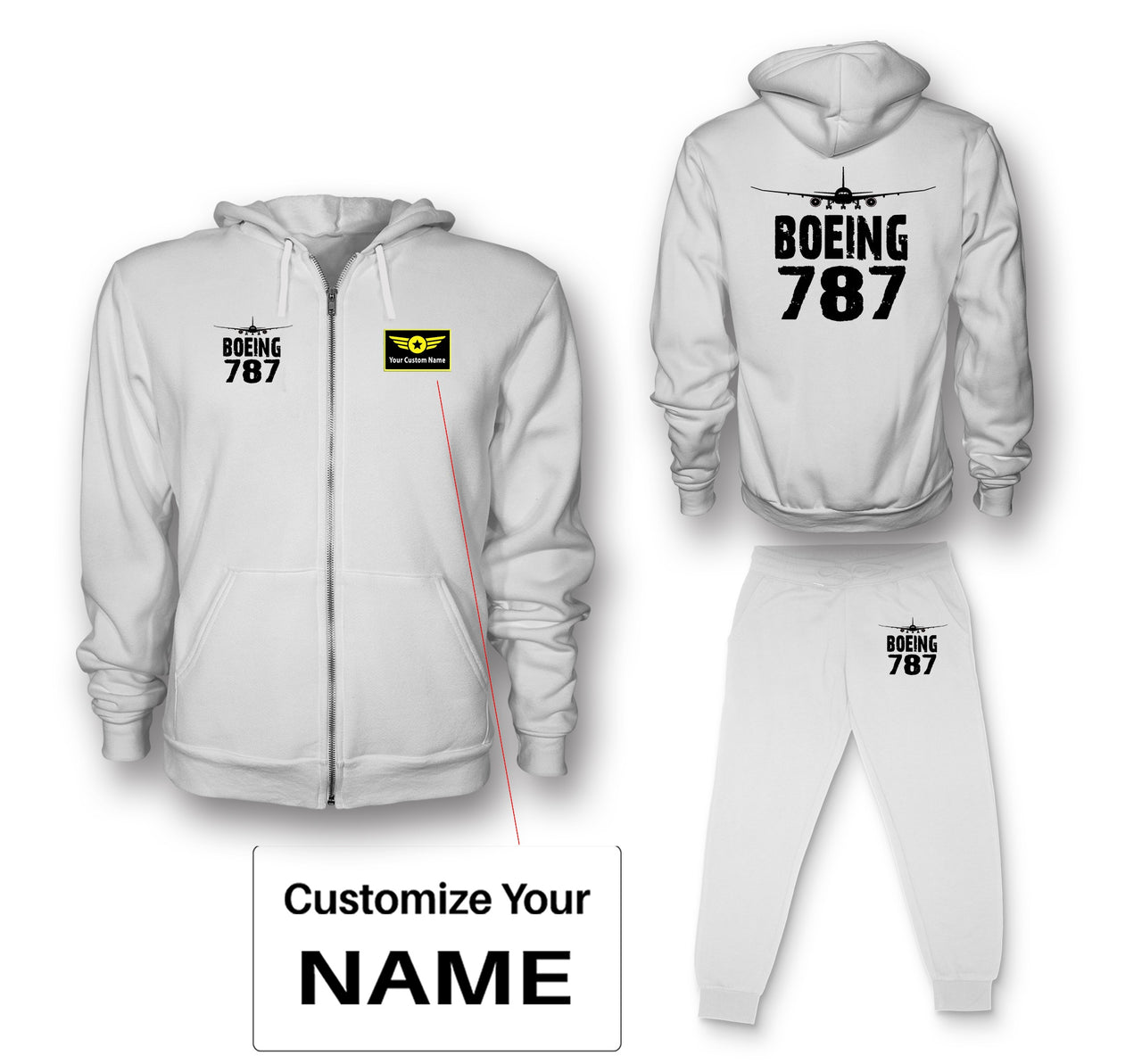 Boeing 787 & Plane Designed Zipped Hoodies & Sweatpants Set