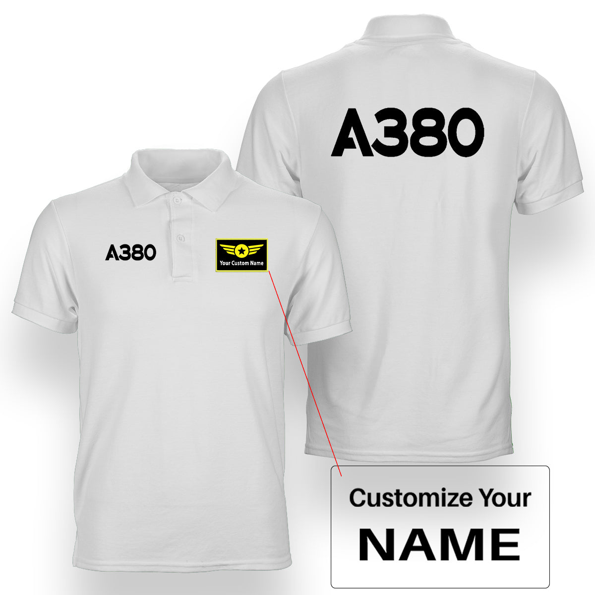 A380 Flat Text Designed Double Side Polo T-Shirts