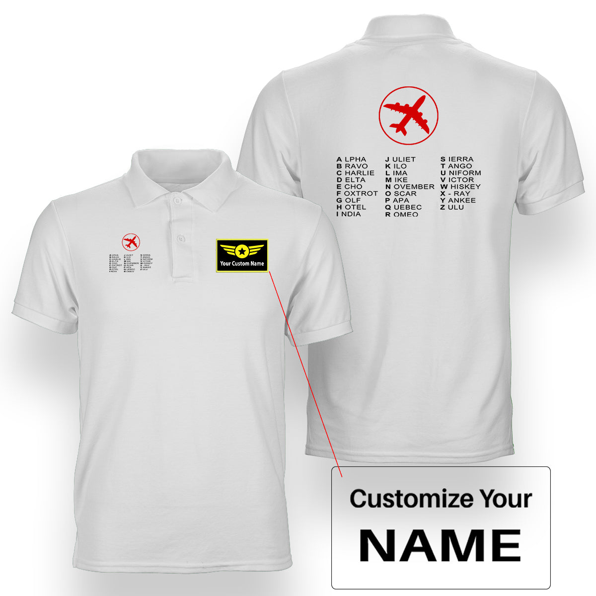 Aviation Alphabet 2 Designed Double Side Polo T-Shirts