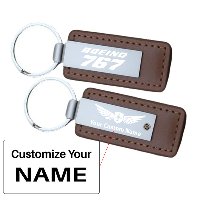 Boeing 767 & Text Faux Leather Key Chains
