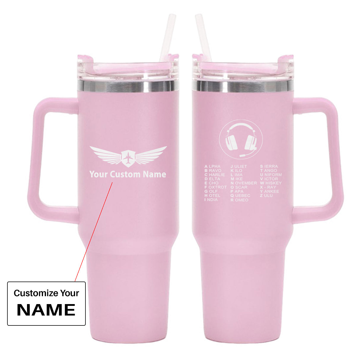 Aviation Alphabet 3 Designed 40oz Stainless Steel Car Mug With Holder