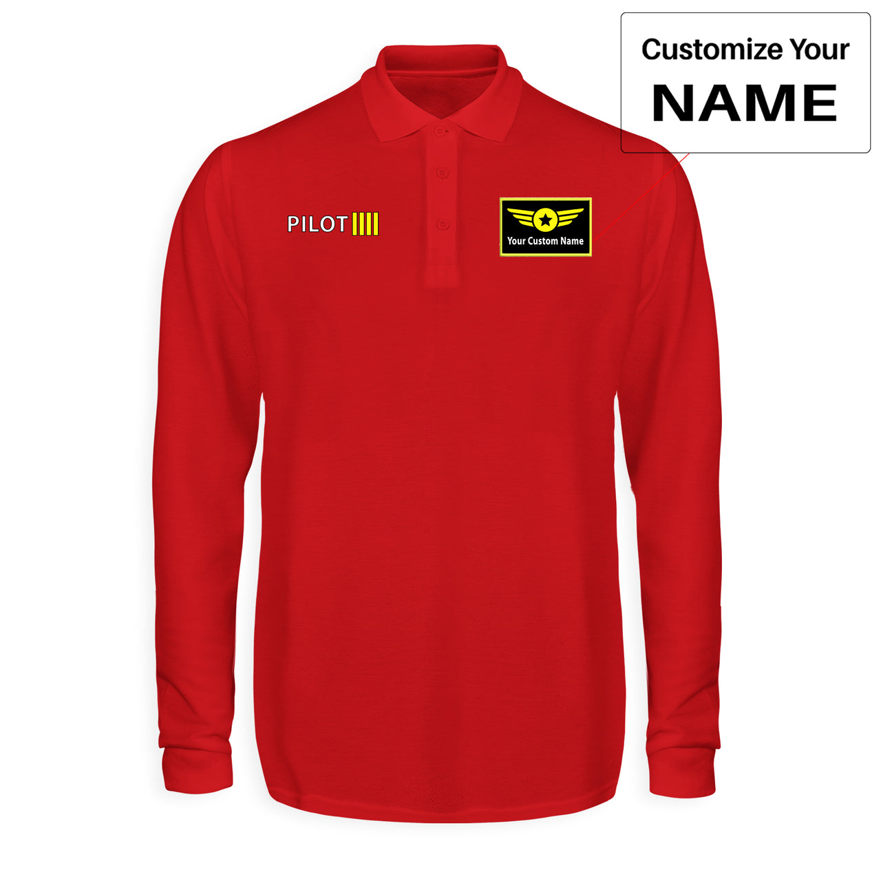 Pilot & Stripes (4 Lines) Designed Long Sleeve Polo T-Shirts