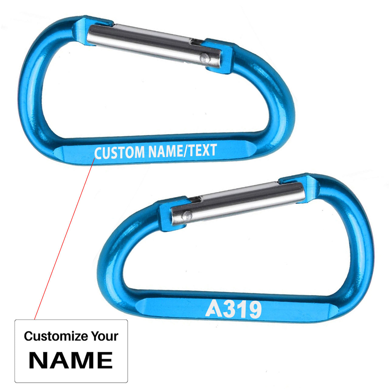 A319 Flat Text Designed Aluminum Alloy Carabiner Key chains