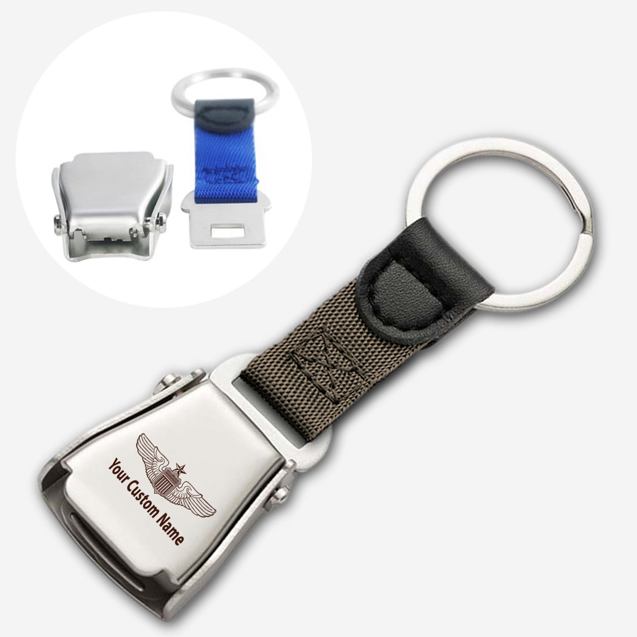 Custom Name (US Air Force & Star) Designed Airplane Seat Belt Key Chains