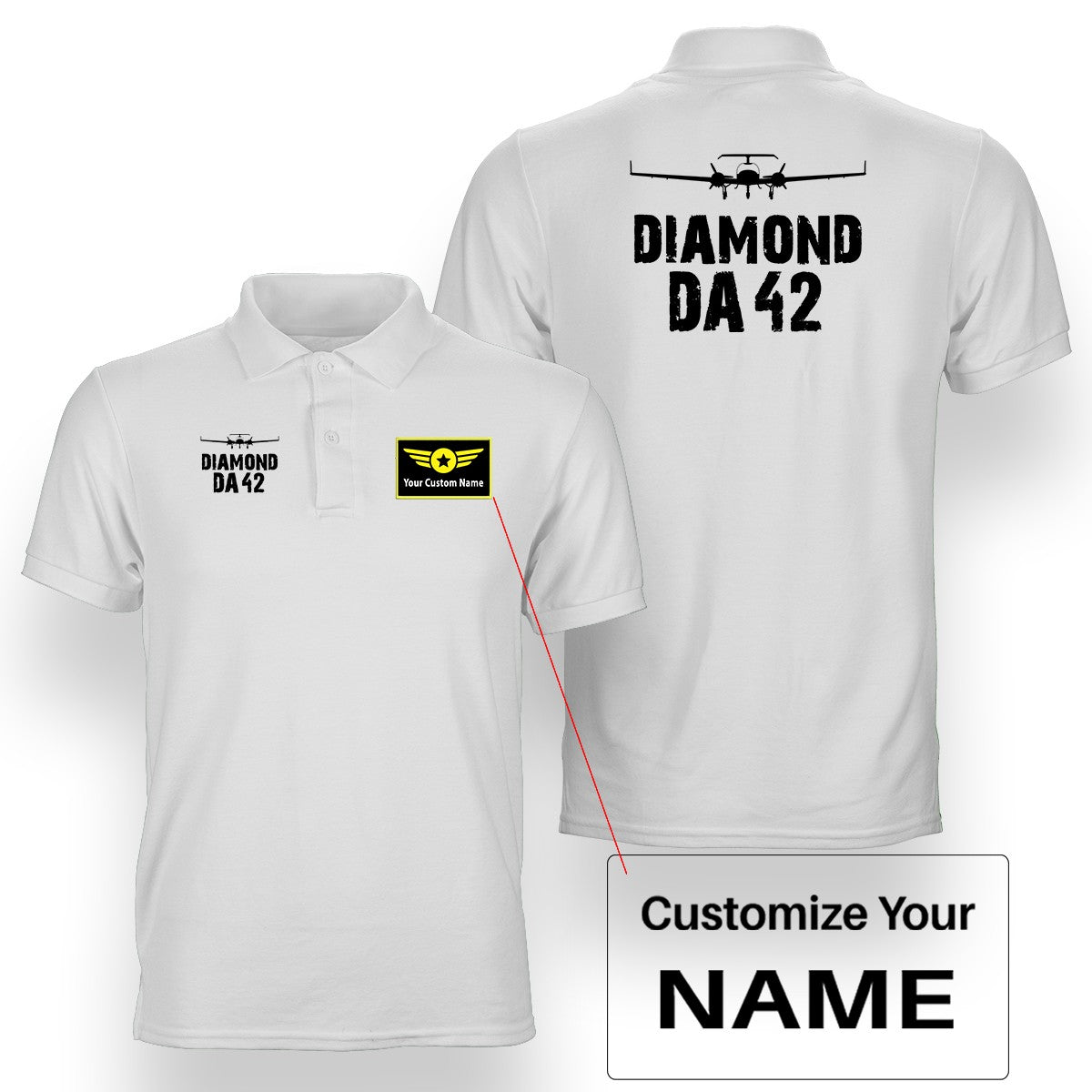Diamond DA42 & Plane Designed Double Side Polo T-Shirts