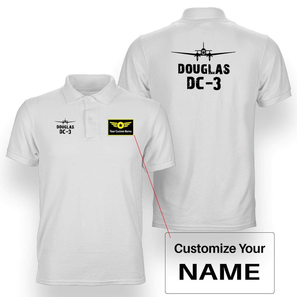 Douglas DC-3 & Plane Designed Double Side Polo T-Shirts
