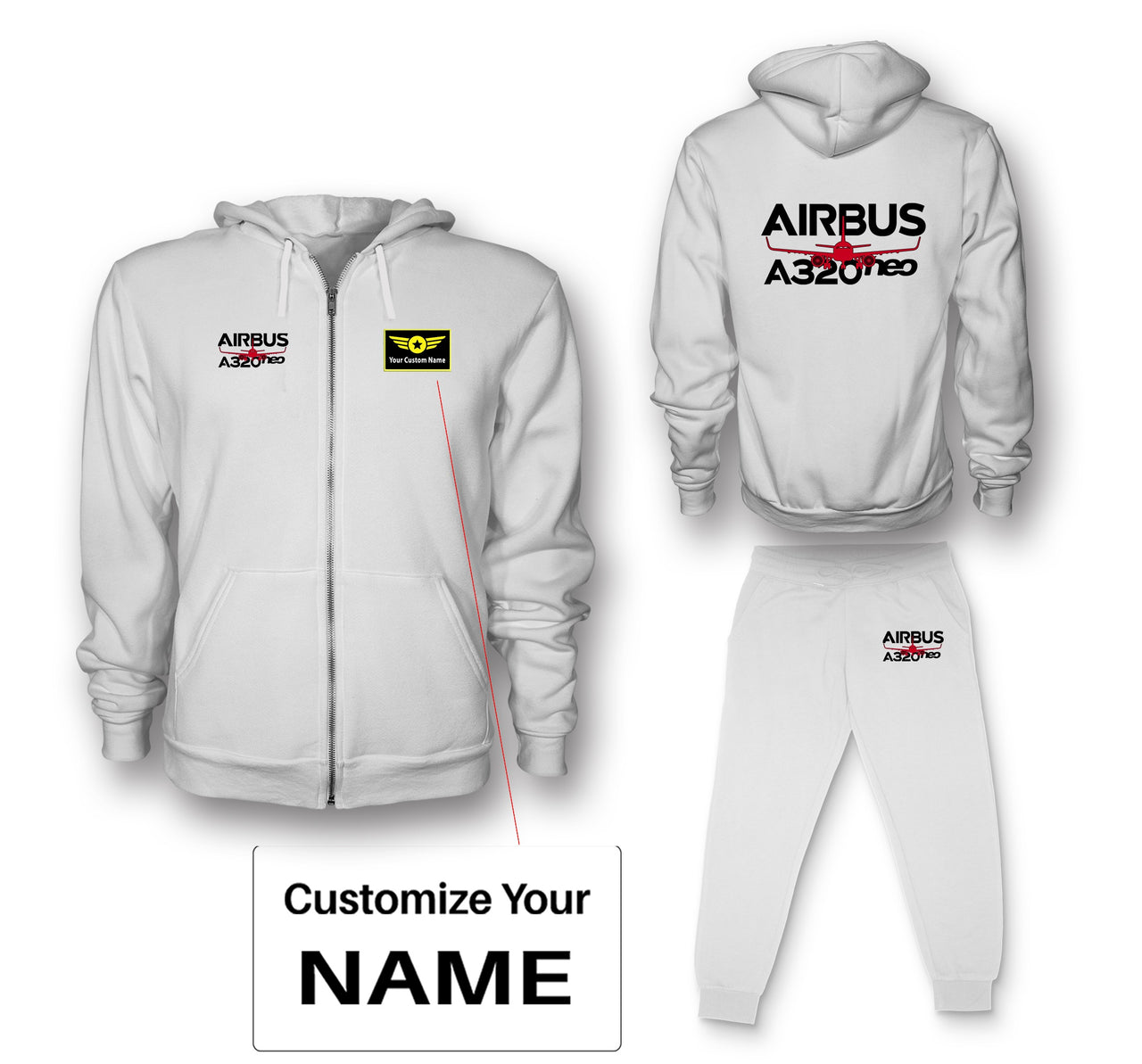 Amazing Airbus A320neo Designed Zipped Hoodies & Sweatpants Set