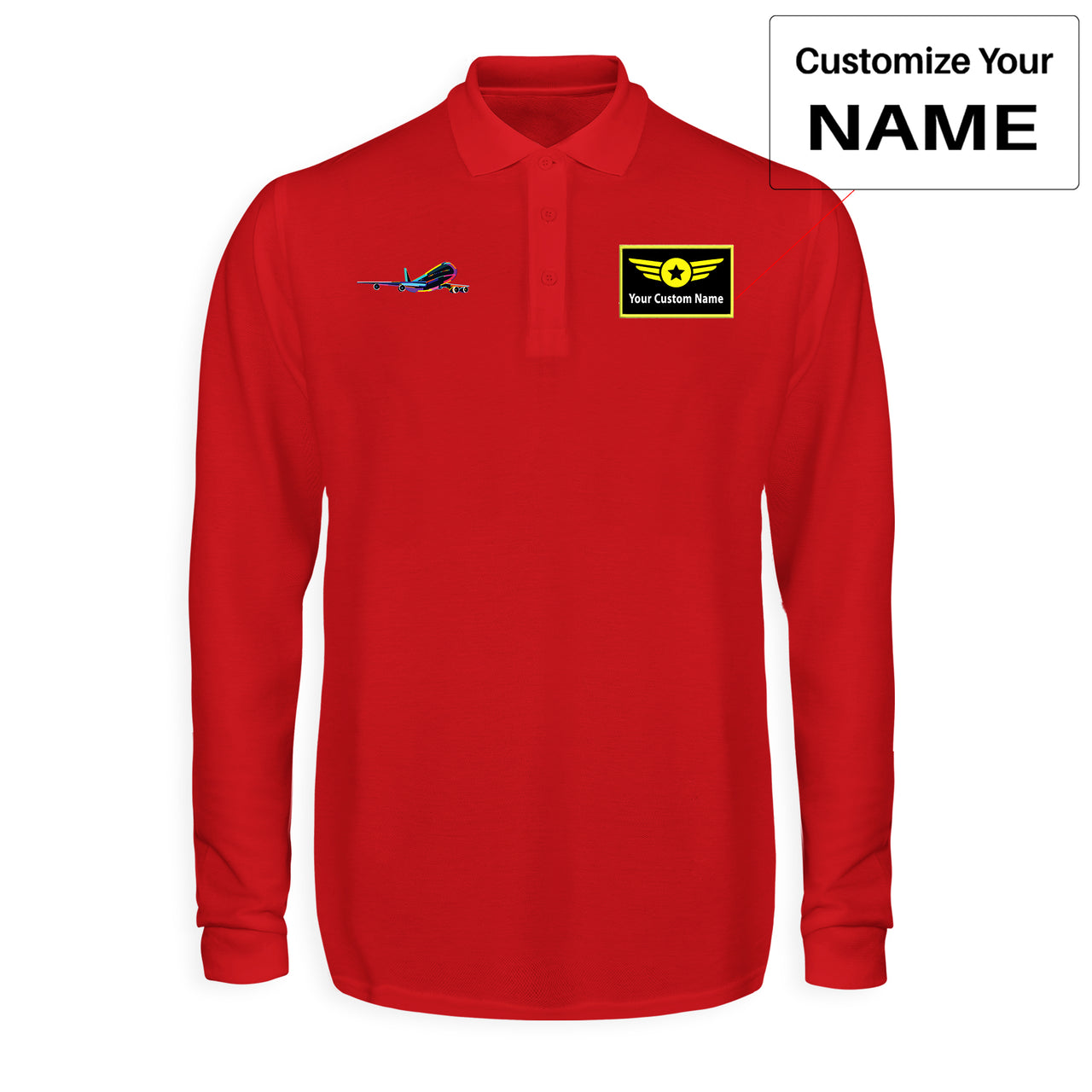 Multicolor Airplane Designed Long Sleeve Polo T-Shirts
