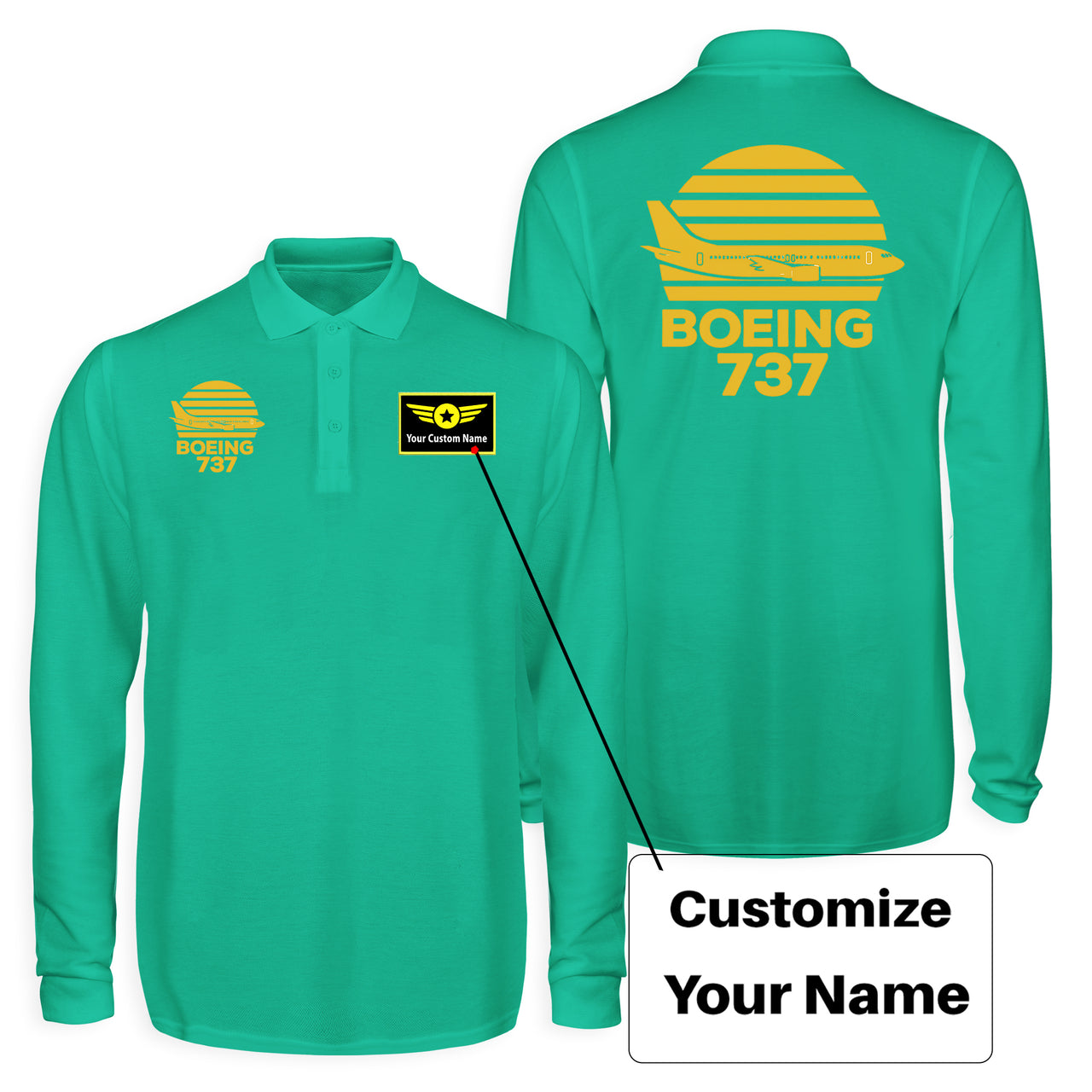 Retro Boeing 737 Designed Long Sleeve Polo T-Shirts (Double-Side)