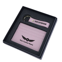 Thumbnail for Your Custom Name/Text Genuine Leather Cardholder Key Ring Gift Box Set