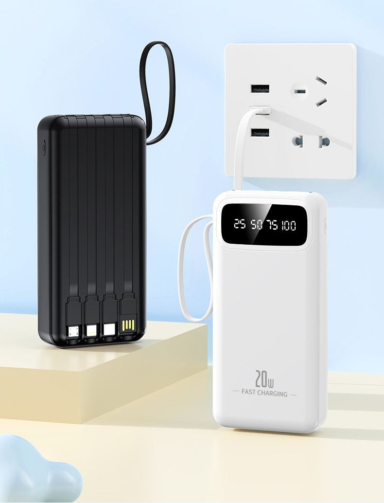 10000mAh 4-in-1 Built-in Cable Power Bank: Fast Charging