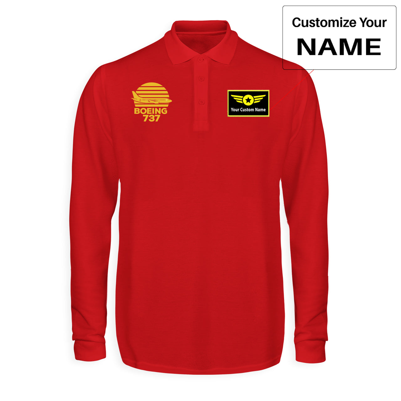 Retro Boeing 737 Designed Long Sleeve Polo T-Shirts