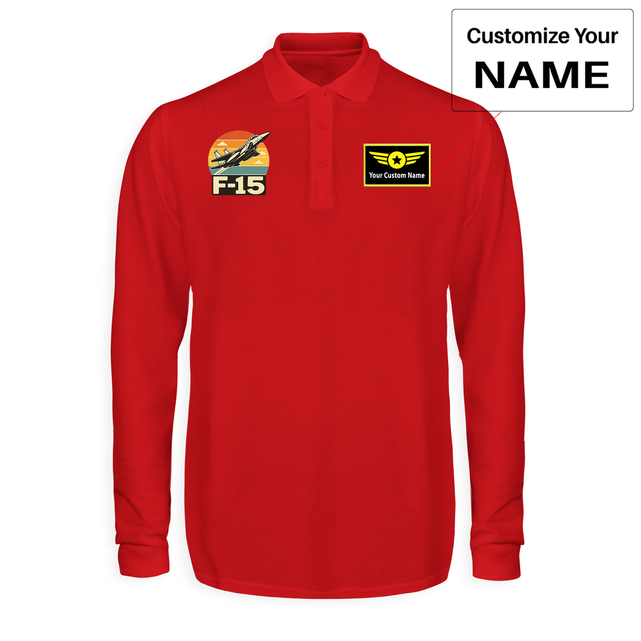 Retro Fighter Jet F15 Designed Long Sleeve Polo T-Shirts