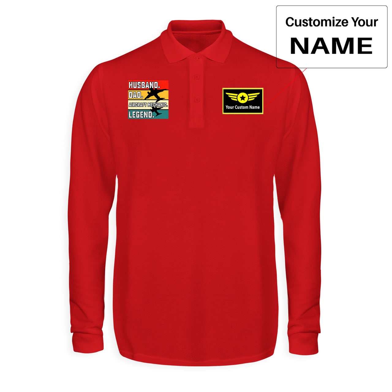 Husband & Dad & Aircraft Mechanic & Legend Designed Long Sleeve Polo T-Shirts