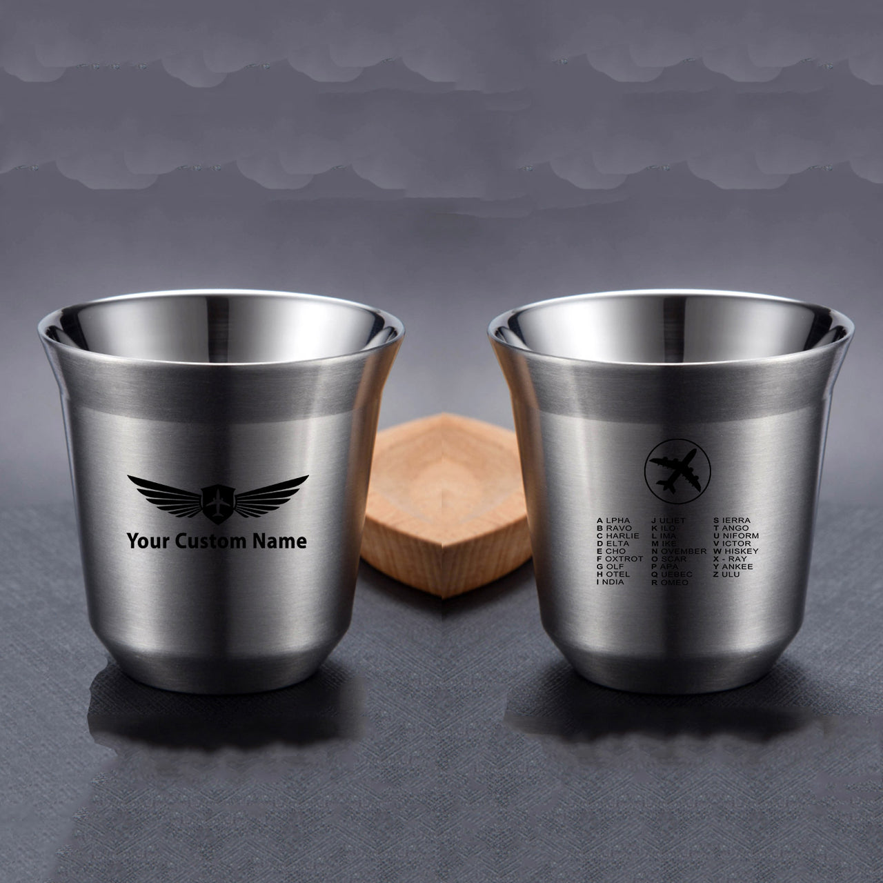 Aviation Alphabet 2 Designed Double Wall Stainless Steel Coffee Mugs