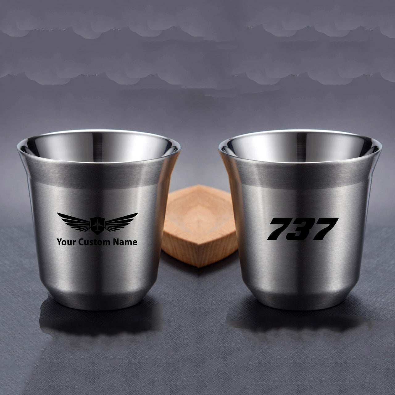 737 Flat Text Designed Double Wall Stainless Steel Coffee Mugs