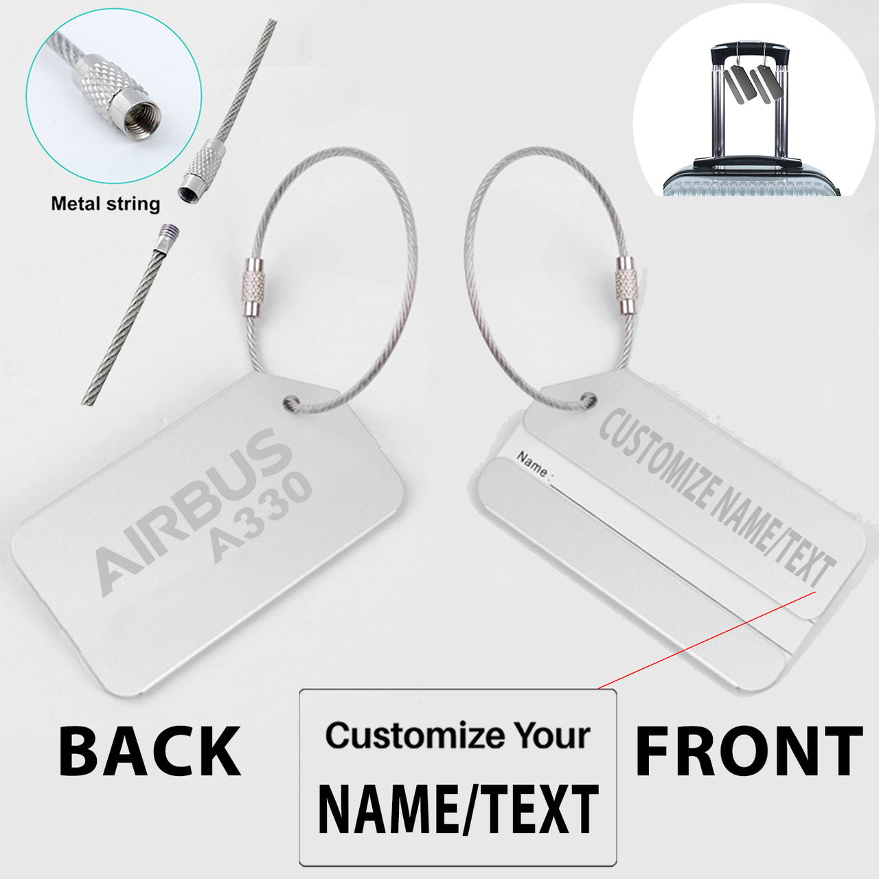Airbus A330 & Text Designed Fashion Metal Luggage Tags