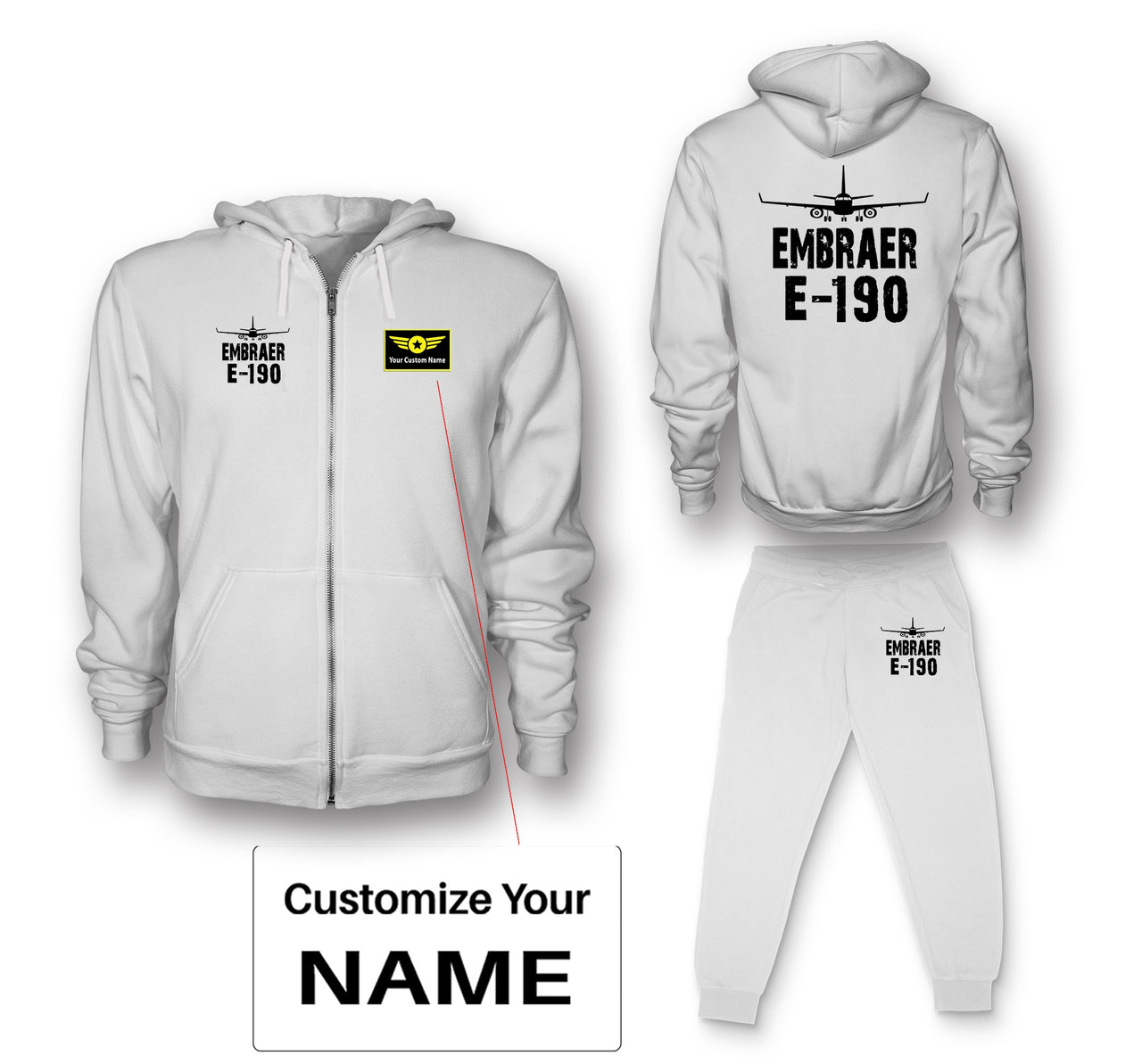 Embraer E-190 & Plane Designed Zipped Hoodies & Sweatpants Set