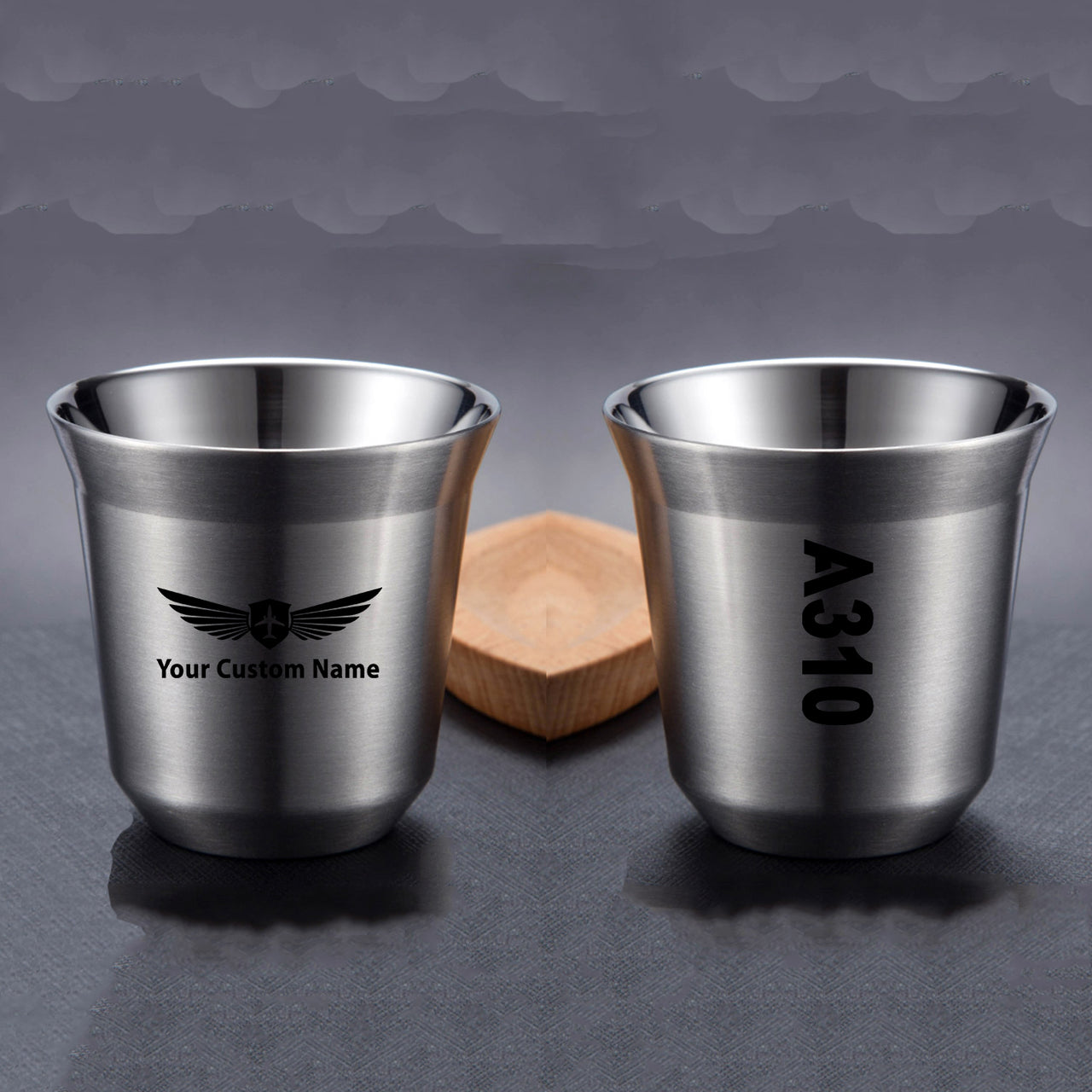 A310 Text Designed Double Wall Stainless Steel Coffee Mugs