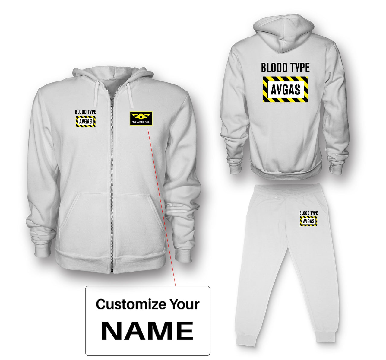 Blood Type AVGAS Designed Zipped Hoodies & Sweatpants Set