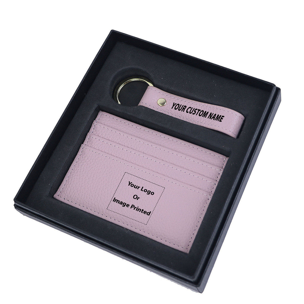 Your Custom Design & Image & Logo & Text Design Genuine Leather Cardholder Key Ring Gift Box Set