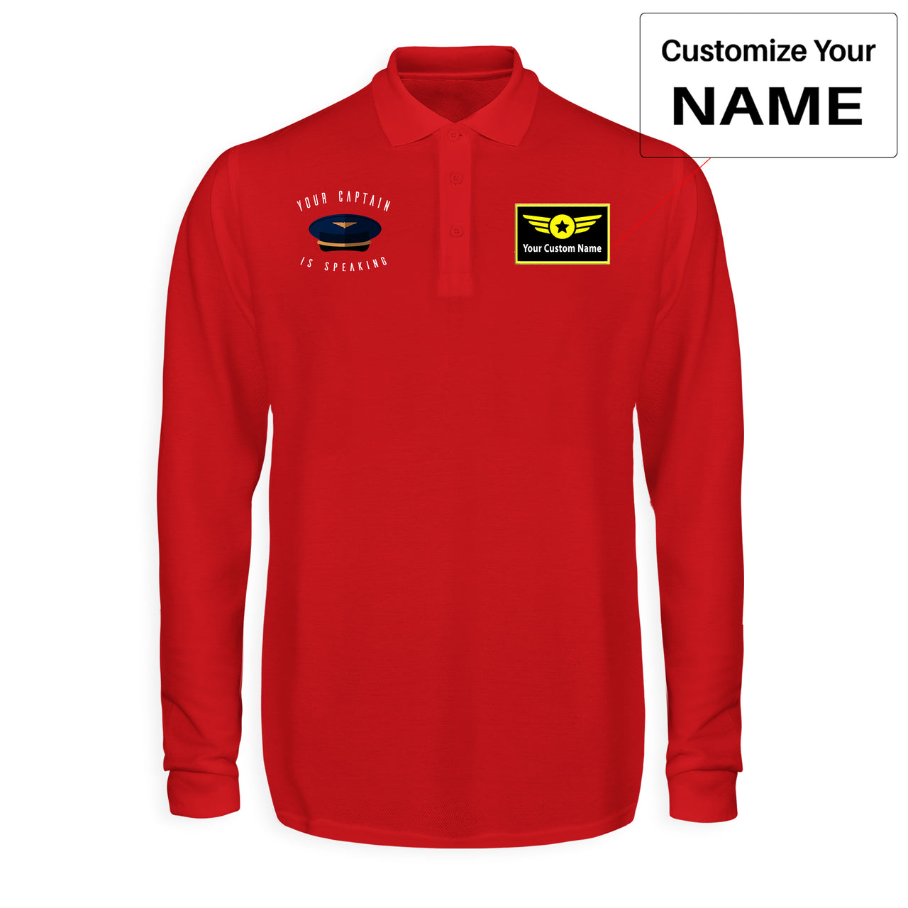 Your Captain Is Speaking Designed Long Sleeve Polo T-Shirts