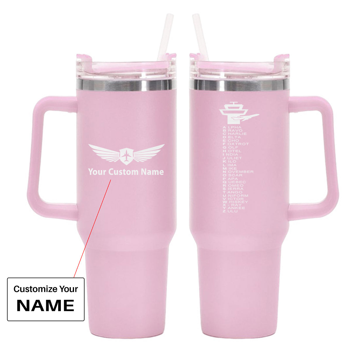 Aviation Alphabet Designed 40oz Stainless Steel Car Mug With Holder