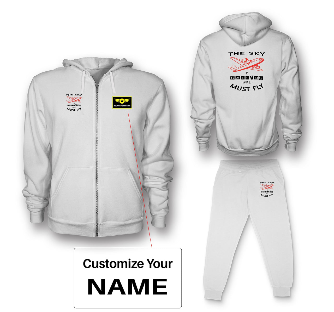 The Sky is Calling and I Must Fly Designed Zipped Hoodies & Sweatpants Set