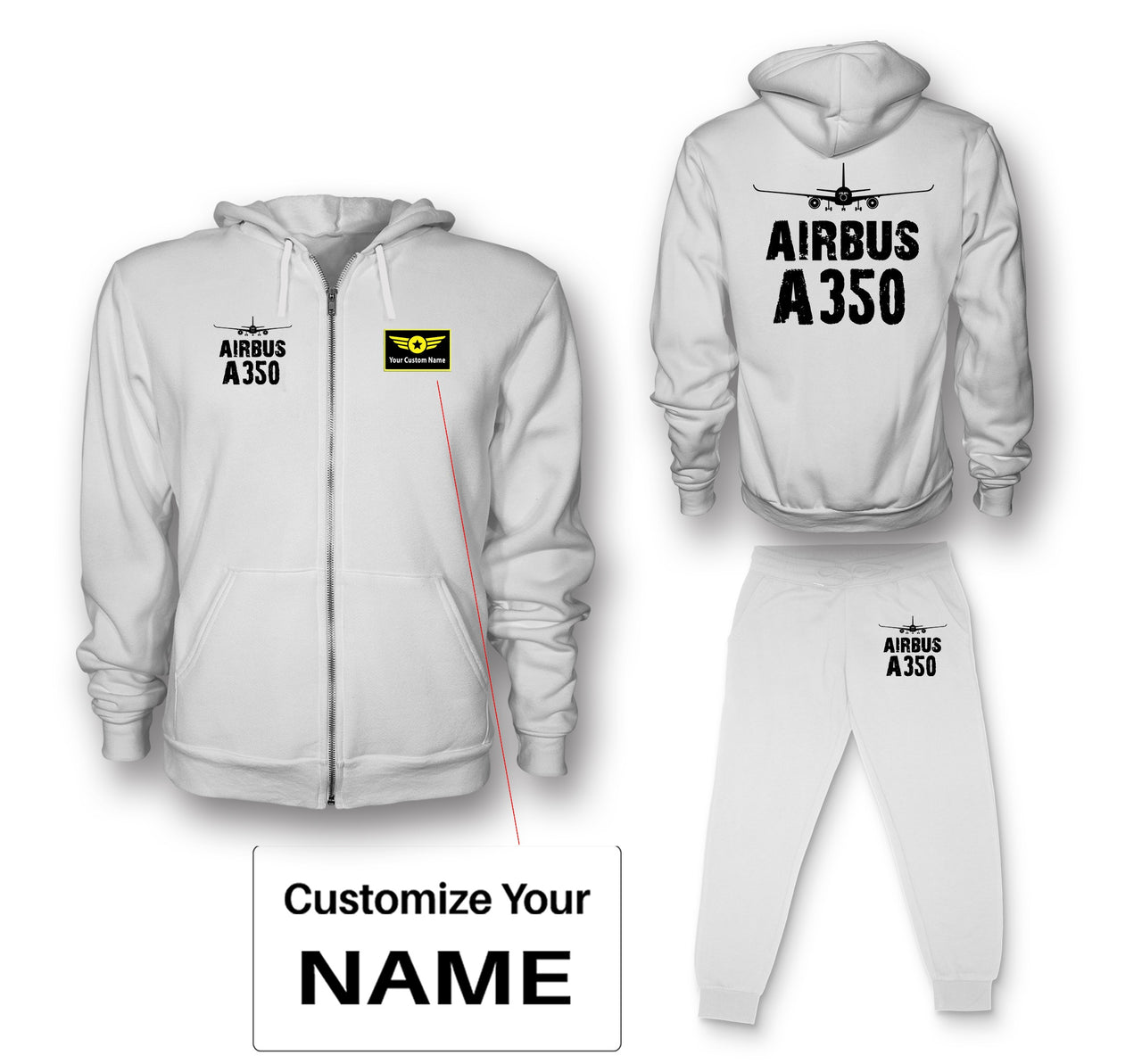 Airbus A350 & Plane Designed Zipped Hoodies & Sweatpants Set
