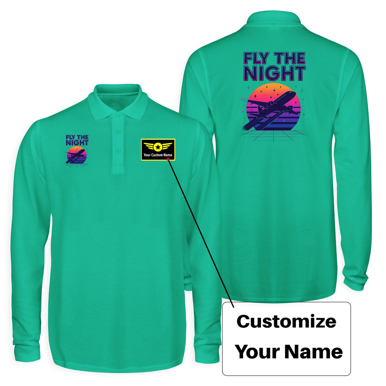 Fly The Night Designed Long Sleeve Polo T-Shirts (Double-Side)